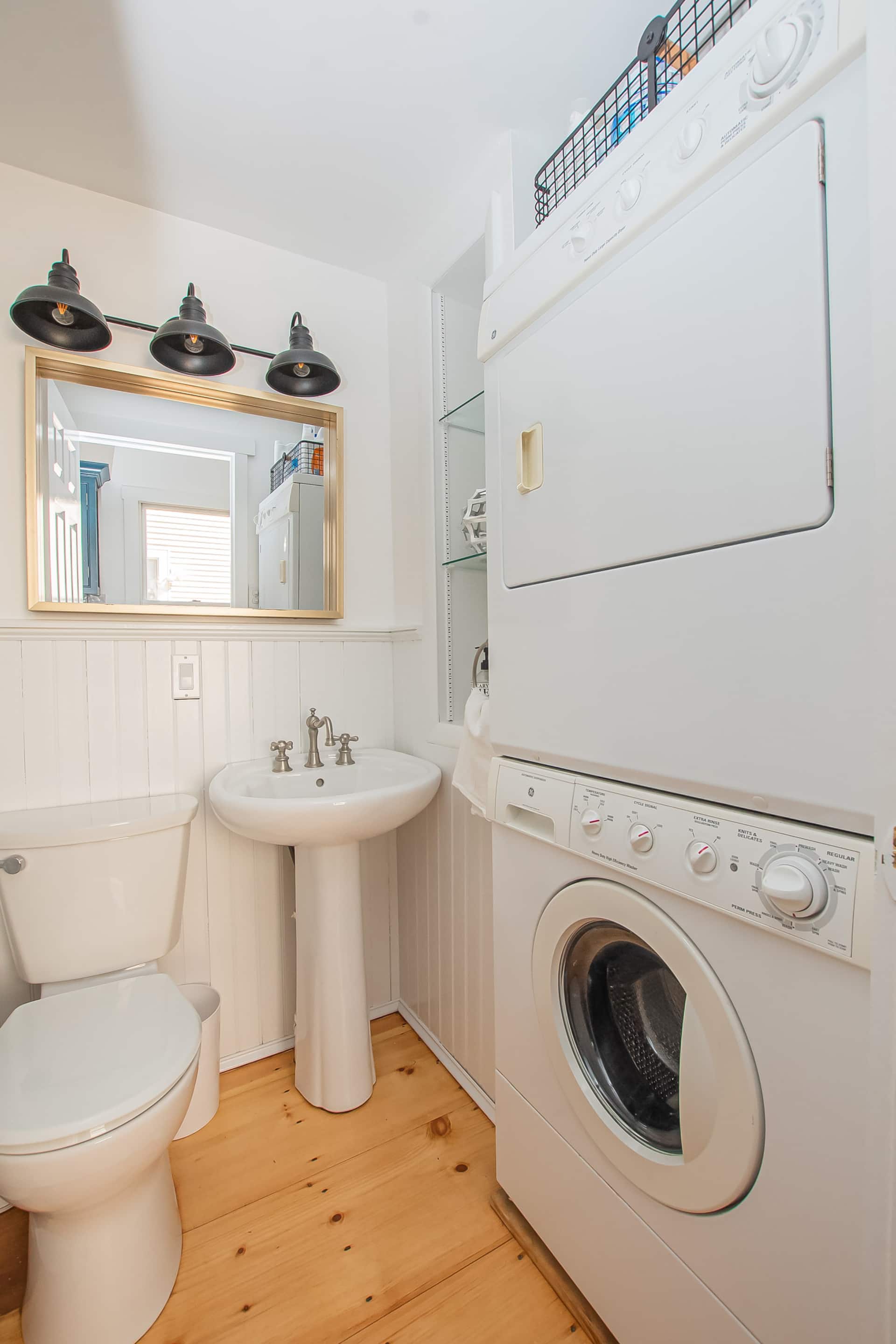 Powder room with the washer and dryer
